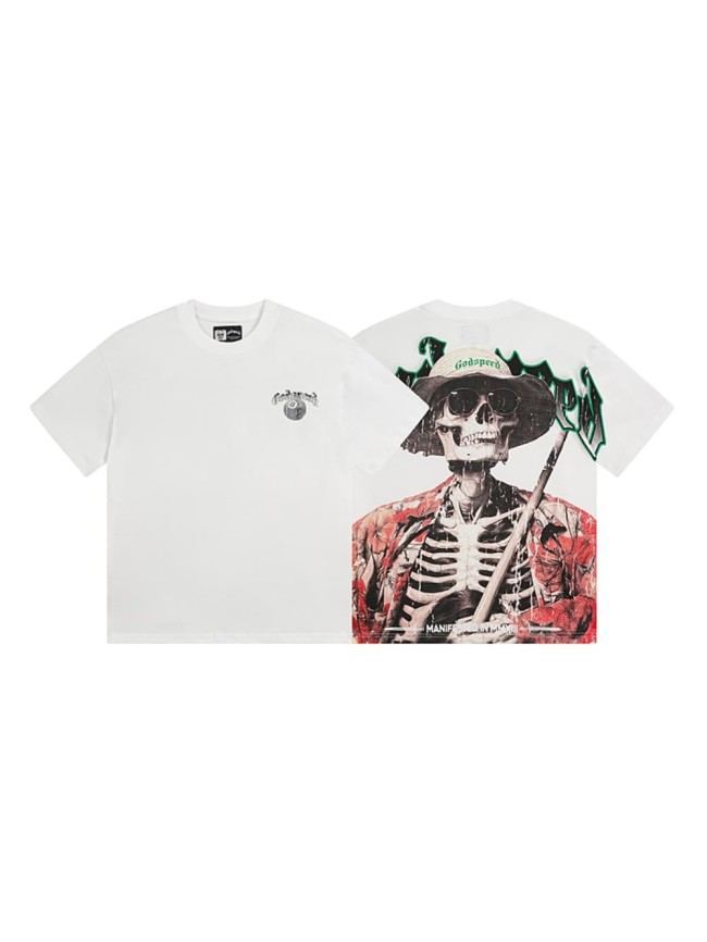 Vacation-style skull 8-ball white short-sleeved T-shirt 29044595