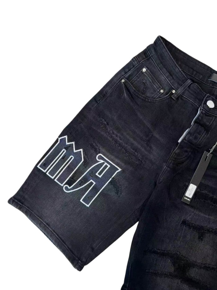 1:1 quality version Reverse Logo Patch Ripped Denim Shorts 28920239
