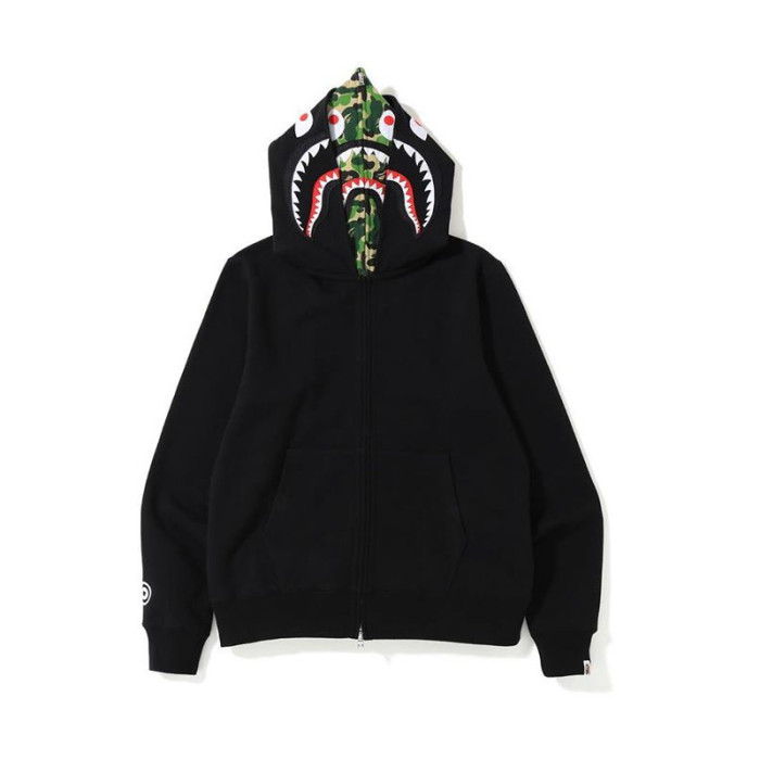 Two-Tone Camouflage Double-Hooded Fleece-Lined Shark Hoodie 3 colors 28602582