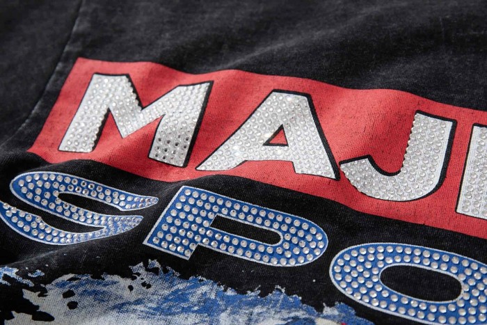 Retro Motorcycle Event Rhinestone Print Washed Tee 2 colors 29060730