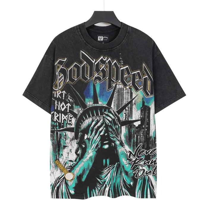 Face-Covering Statue of Liberty Print Washed Tee 2 colors 29098148
