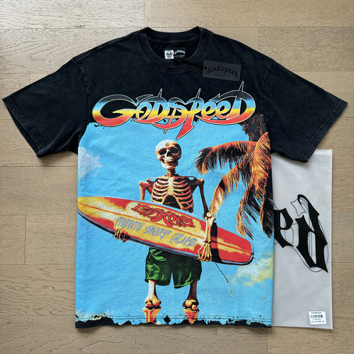 Surfer skull G-shaped logo black vintage short-sleeved T-shirt 29045242