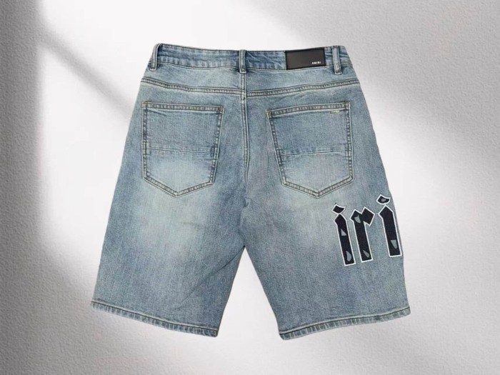 1:1 quality version Gothic Letter Leather Patch Distressed Denim Shorts 29045798