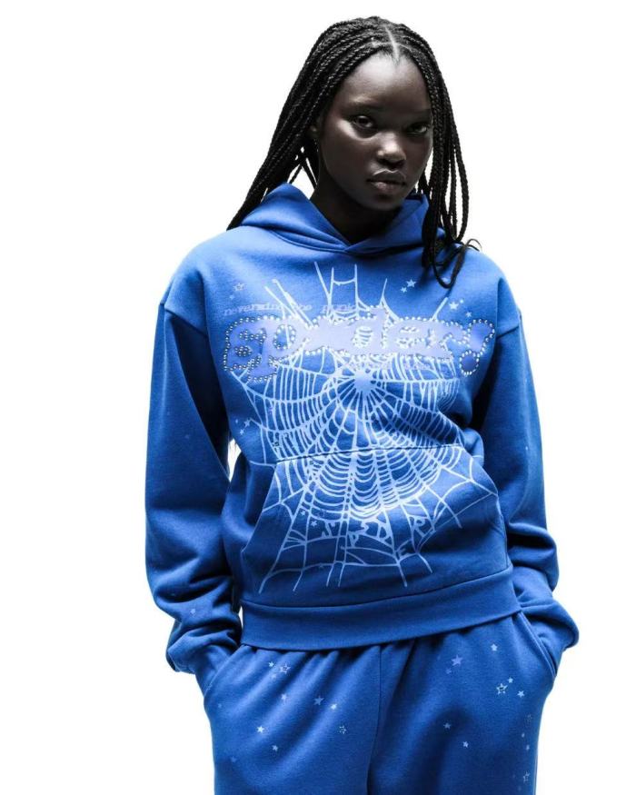 [Big & Tall for weights up to 220 lbs]1:1 quality version Rhinestone Blue Letter Royal Blue Print Hoodie & Pants Set 29045597