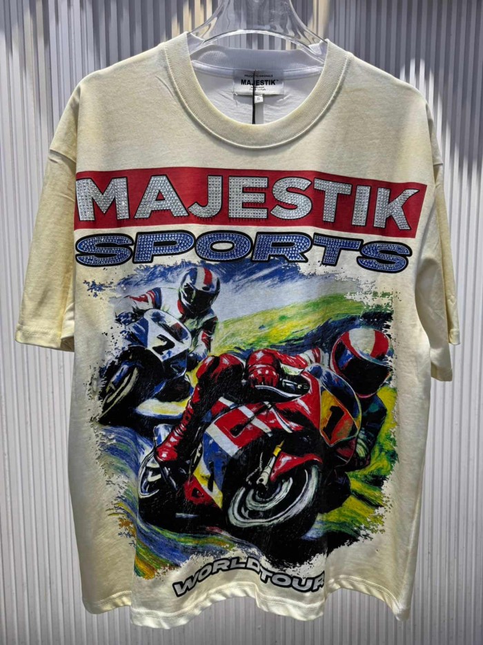 Retro Motorcycle Event Rhinestone Print Washed Tee 2 colors 29060730