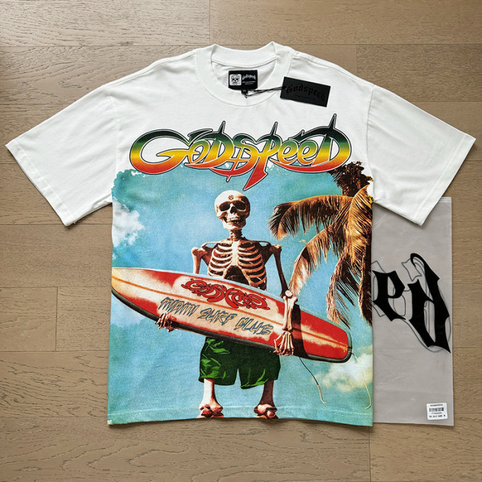 Surfing skull G-shaped logo white short-sleeved T-shirt 29044743