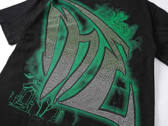 Motorcycle Lizard Monster Rhinestone Print Washed Tee 29105649