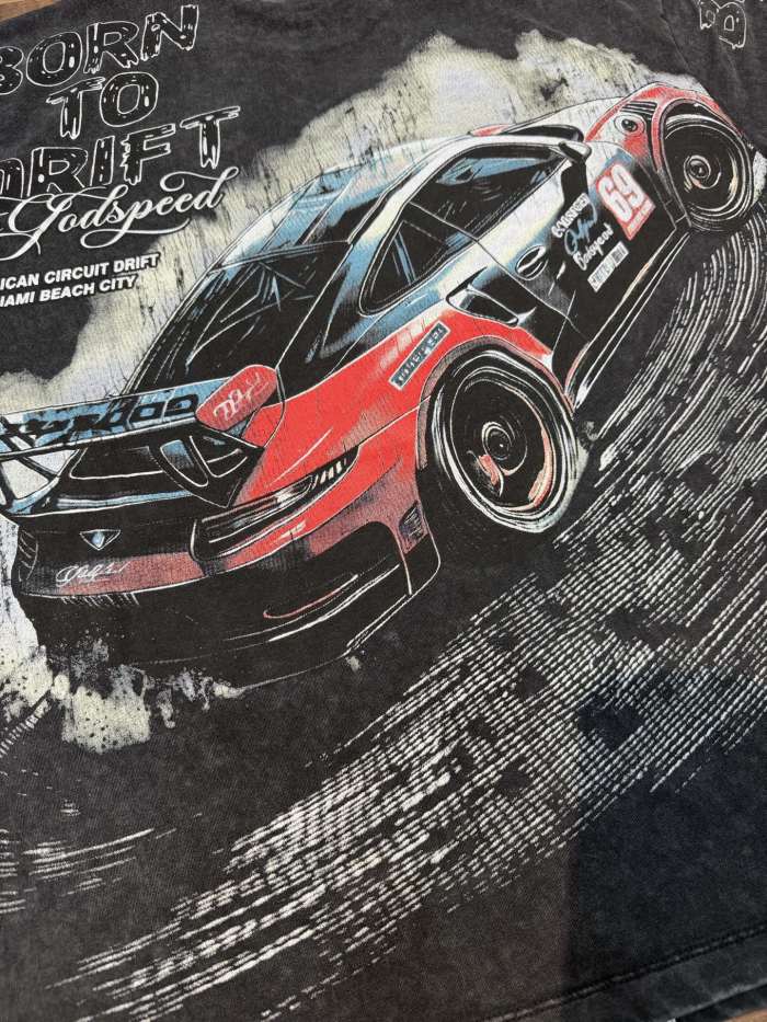 Red and black drift sports car washed T-shirt 2 colors 29038208