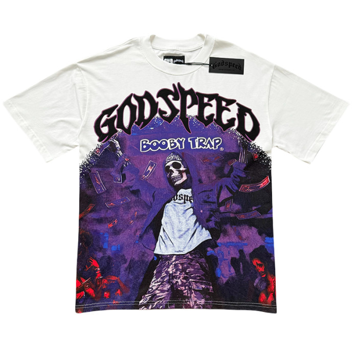 28168191 Skeleton Magic Show Trap Letter Print Washed Version Tee 2 colors