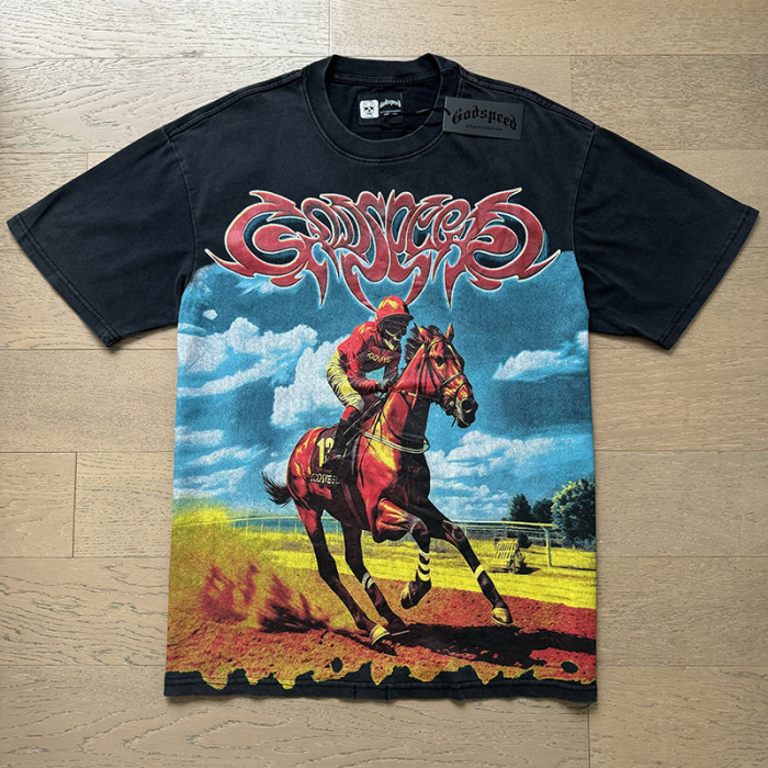 Horse racing jockey's vintage black short-sleeved T-shirt 29046923