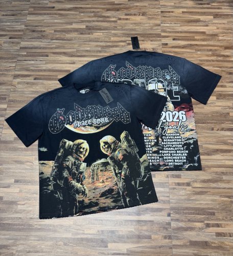 Moon astronaut skeleton hot-drilled vintage short-sleeved T-shirt 2 colors 29047365