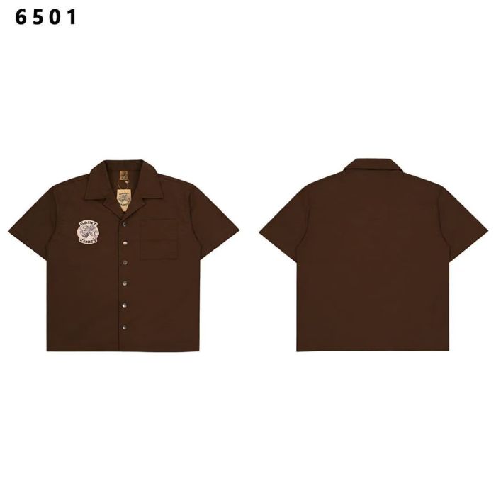 Badge Embroidery Buttoned Woven Workwear Shirt & Shorts Set 6 colors 29077774