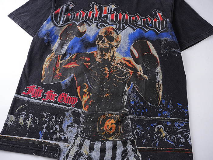 Boxing skeleton G black short-sleeved T-shirt with vintage effect 29046920