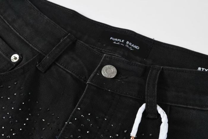 1:1 quality version Full Black Rhinestone Denim Shorts 28972582