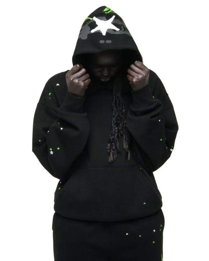 1:1 quality version Green Spider Web Printed Hoodie & Pants Set 28692914