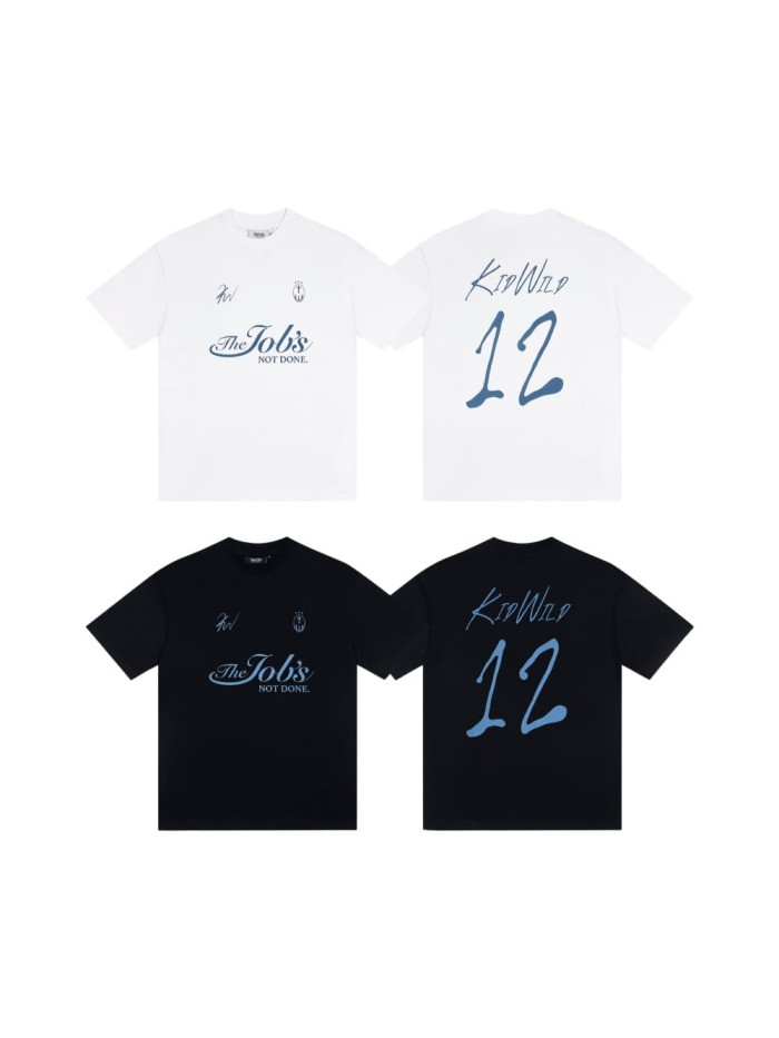 Minimalist Tee with Handwritten Script Text &  12  Number Print T-Shirt 2 colors 29077287