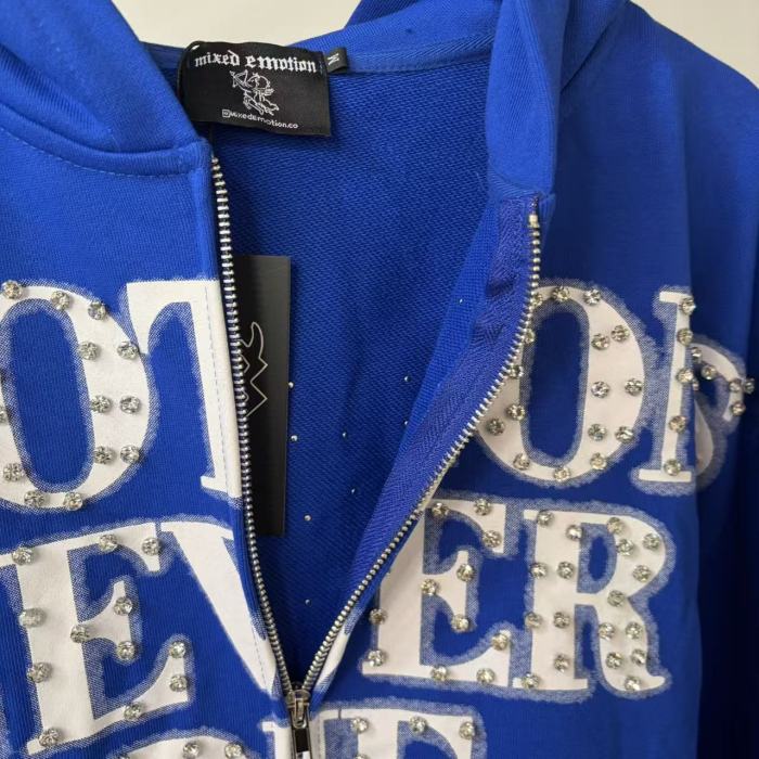 Diamond Letter Print Zipper Hoodie 28755452