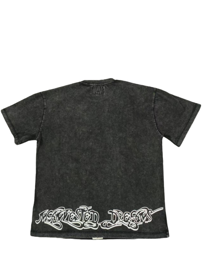 Masked Angel Shot-Effect Rhinestone-Embellished Distressed Print Washed Version Tee 2 colors 28759330