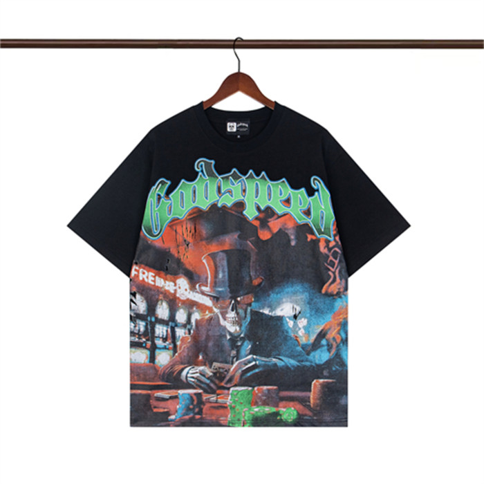 [buy more save more]1:1 quality version Gambling Table Skull Green Black Gradient Letter Print Tee