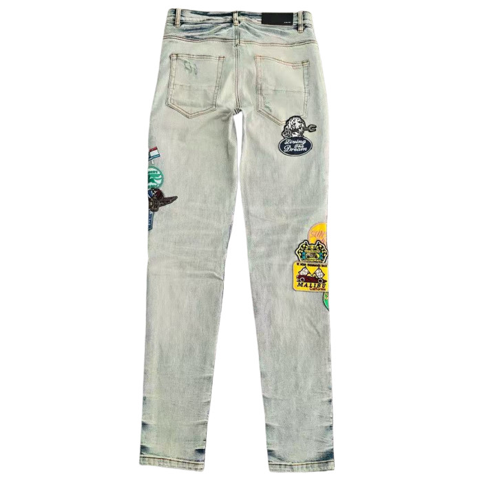 1:1 quality version Badge Embroidered Patch Slim-Fit Jeans 28495509
