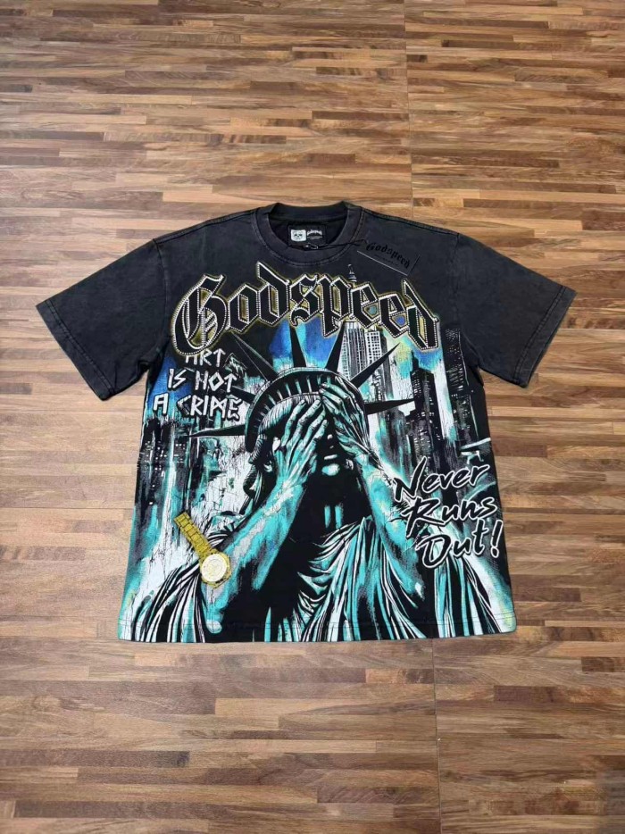 Face-Covering Statue of Liberty Print Washed Tee 2 colors 29098148