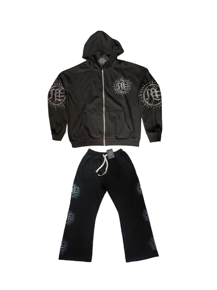 Eclipse logo rhinestone Hoodie & Pants Set 28641979