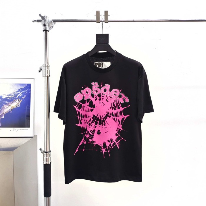 [Big & Tall for weights up to 220 lbs]1:1 quality version Rhinestone Pink Letter Pink Mesh Print Tee 28971639