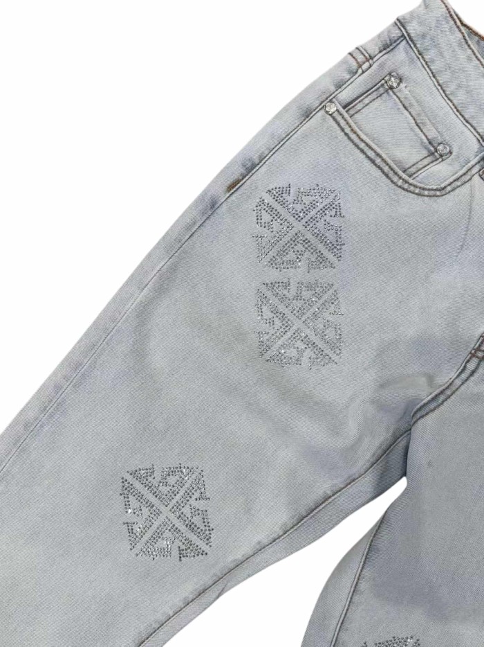1:1 quality version Rhombus Geometry Hot Drilling Slightly Flared Jeans 3 colors 28972577