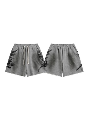 Ragged-edge, loose-fitting, five-inch gray sweatpants with drawstrings, casual shorts 29069002