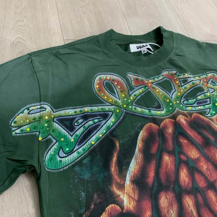Flame Halo Praying Hands Print Washed Tee 29053837