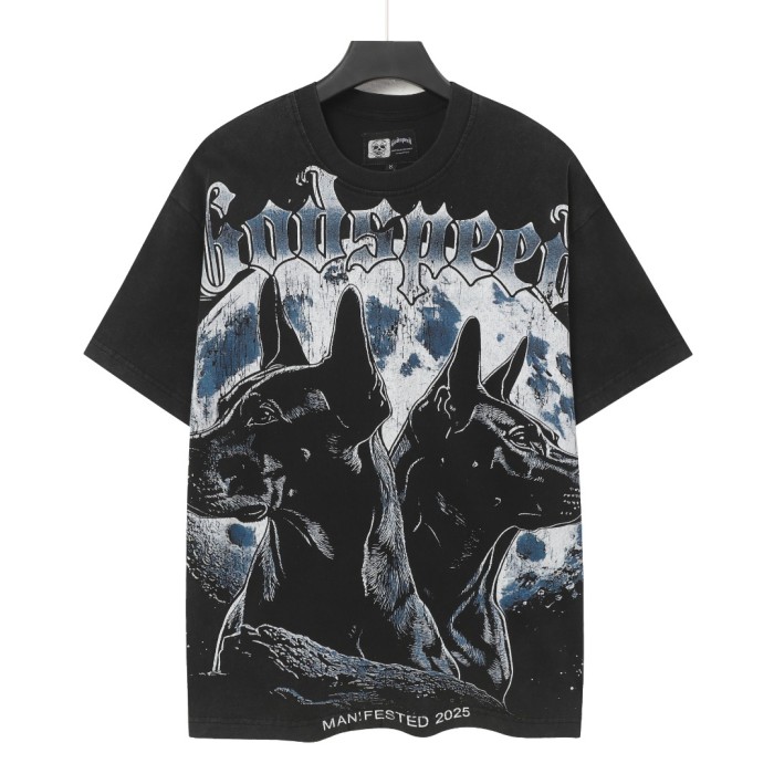 Full Moon Double Doberman Pinscher Logo Vintage Black Short-Sleeve T-Shirt 29053399