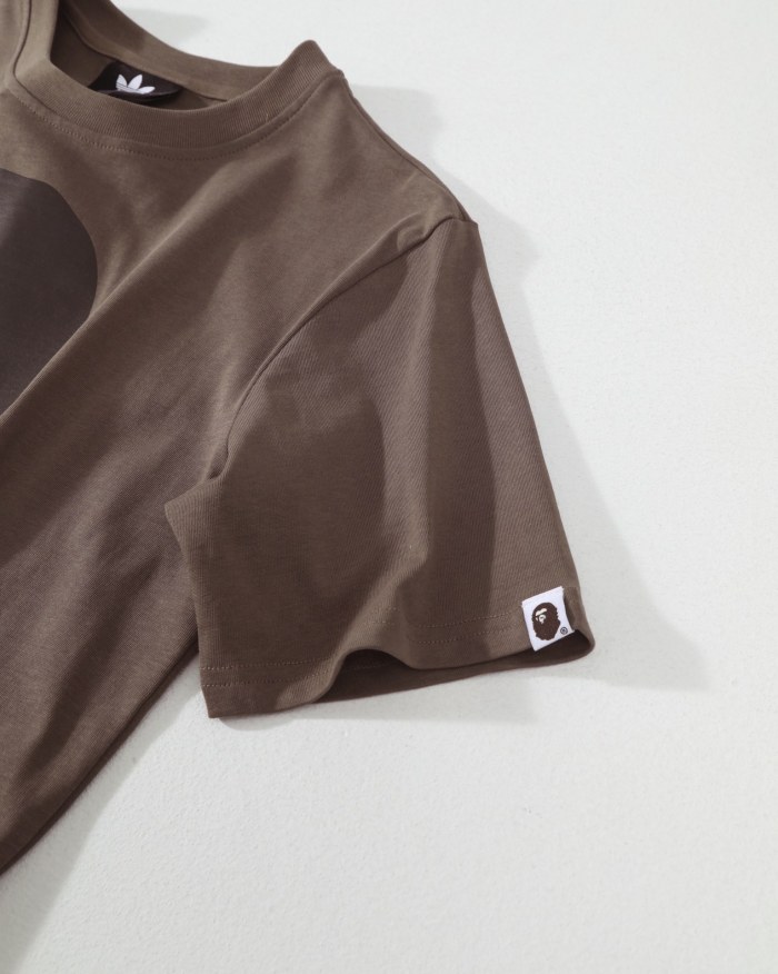1:1 quality version adidas Originals Ape Head Trefoil Logo Print Brown T-shirt 29060613