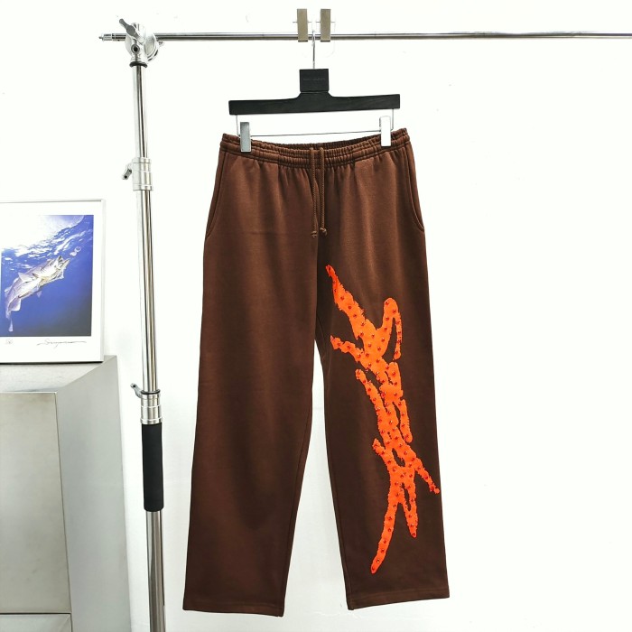 [Big & Tall for weights up to 220 lbs]1:1 quality version Orange Brush Rhinestone Brown Hoodie & Pants Set 28893164