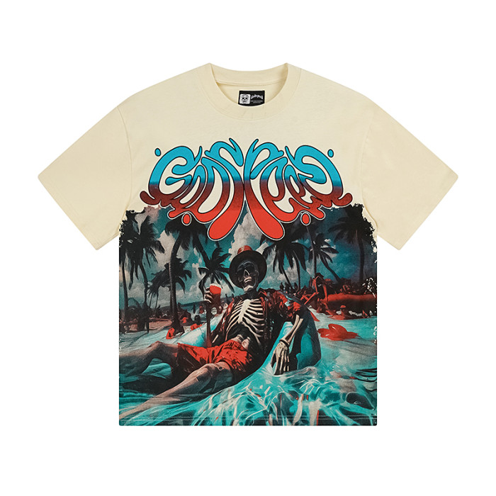 Skull Seaside Vacation Print Washed Version Tee 2 colors 28470961