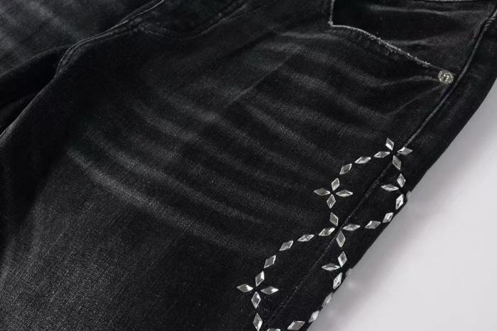 1:1 quality version Side Diamond Chain Rhinestone Jeans 29045806