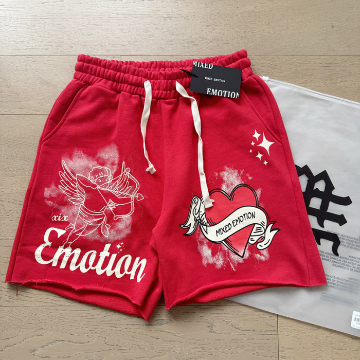 Printed drawstring loose red five-inch waist pants casual shorts 29069025