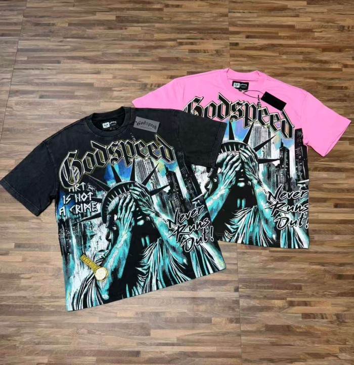 Face-Covering Statue of Liberty Print Washed Tee 2 colors 29098148