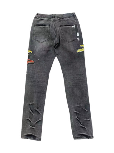 1:1 quality version Eagle Embroidered Splatter-Painted Patchwork Jeans 28622678