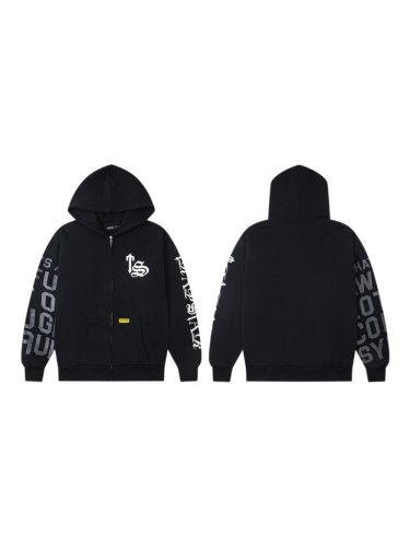 High Street  Arm Letter Print & Logo Embroidery Zip-Up Hoodie 29077574