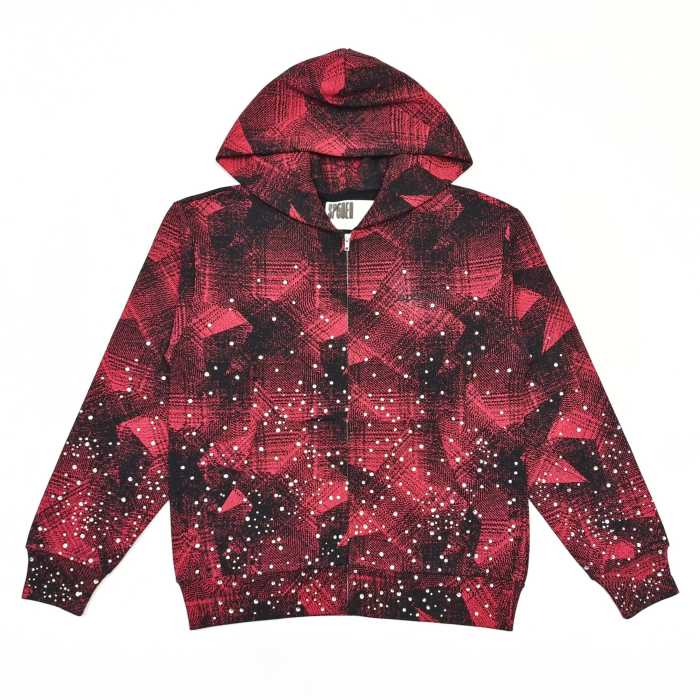 [Big & Tall for weights up to 220 lbs]1:1 quality version Red-Striped Checkered Scattered-Diamond Zipper Hoodie 28597856
