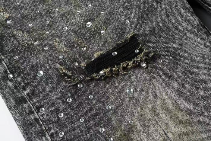 1:1 quality version Starry sky hot-fix gray and black washed ripped jeans 29032794