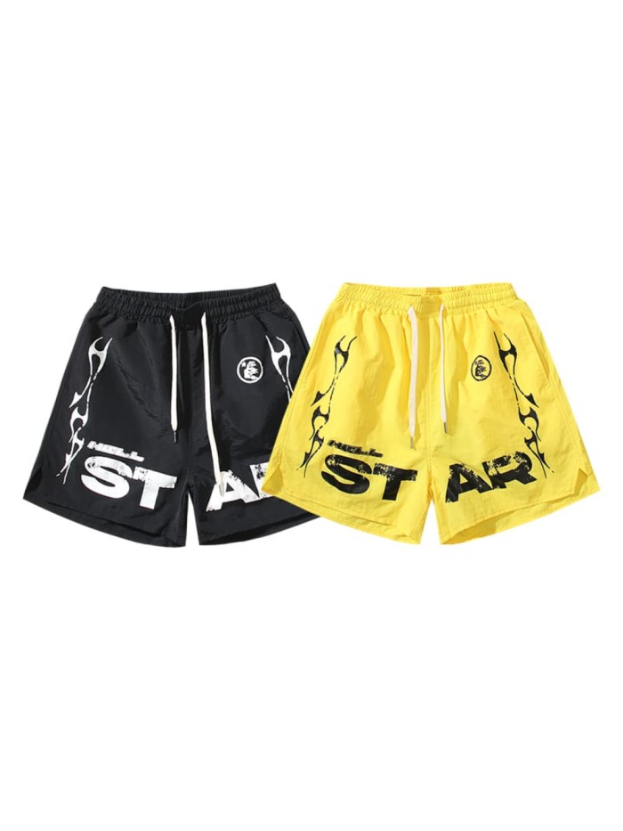 Worn Letter Print Beach Shorts 2 colors 29035467