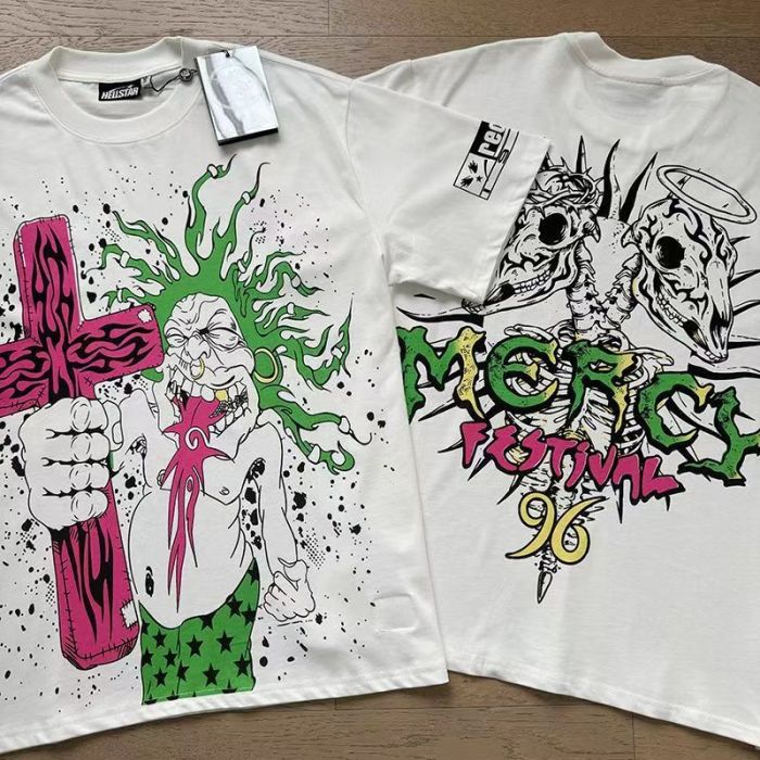 Retro Graffiti Style Cross Print Oversized Cotton T-shirt Tee 29031466