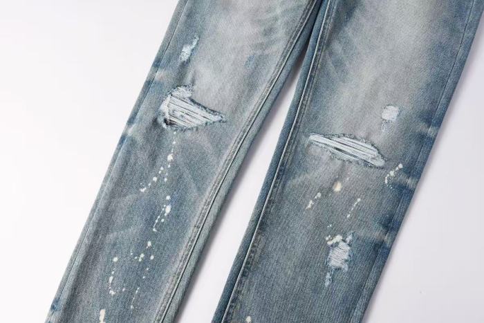 1:1 quality version Retro Blue Ink Splash Washed Ripped Jeans 29080457