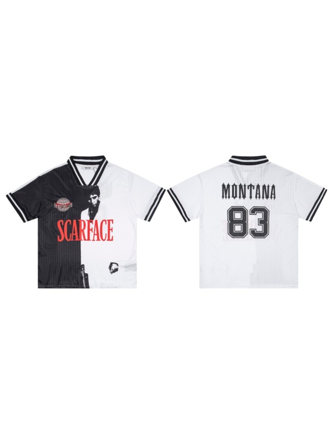 Urban Streetwear Montana 83 Printed V-Neck Sports Jersey T-Shirt 29080605