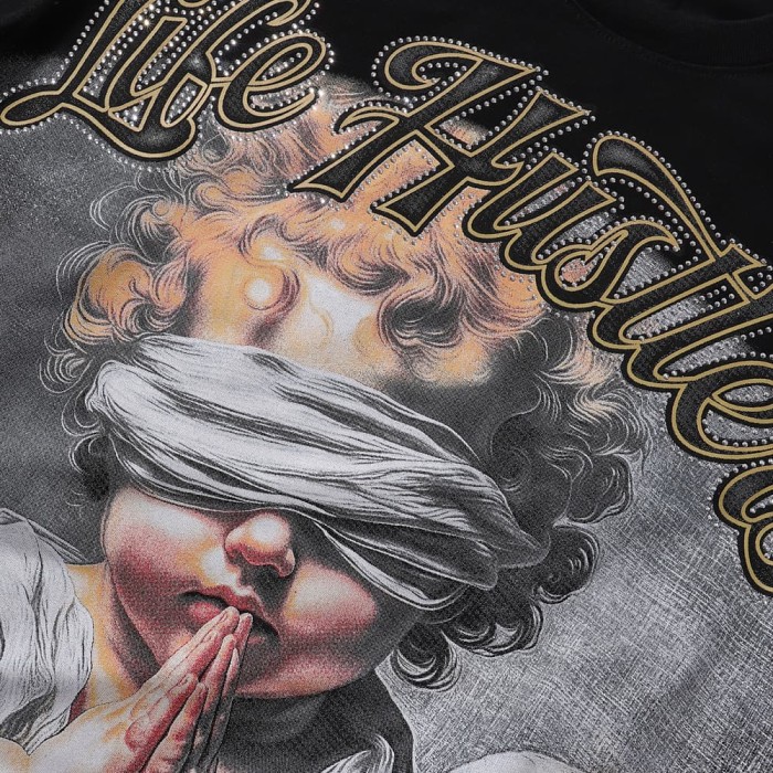 Blindfolded Wishing Angel Rhinestone Print Tee 2 colors 28751247