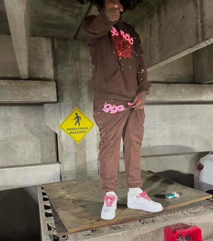 1:1 quality version Brown 555 Foam Letter Hoodie & Pants Set