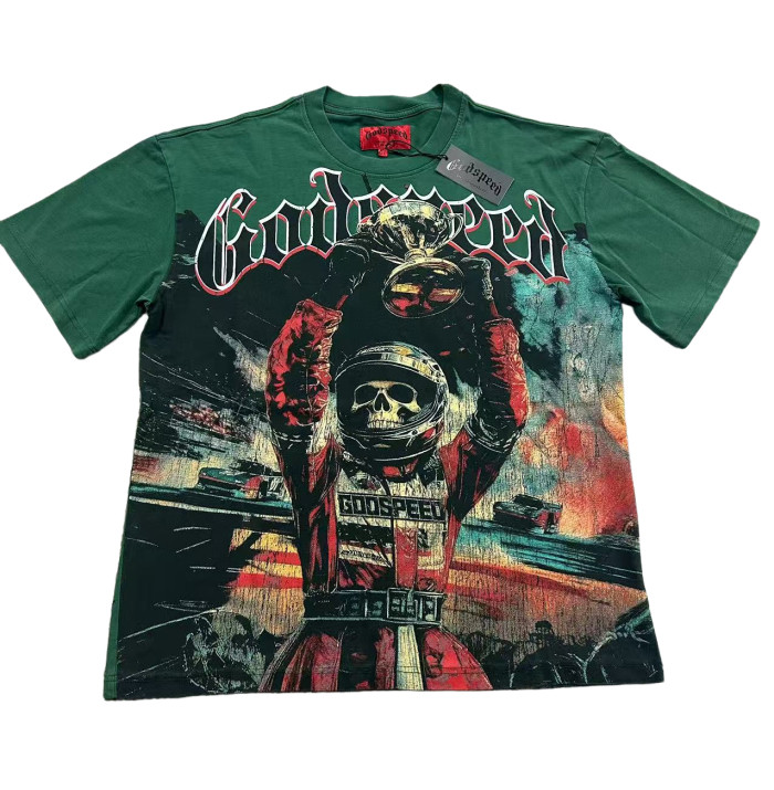 28429037 Skeleton Race Car Driver Holding Trophy Print Washed Version Tee 2 colors
