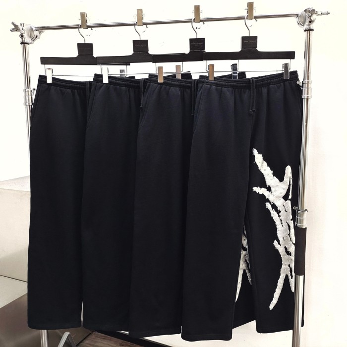 [Big & Tall for weights up to 220 lbs]1:1 quality version Silver Brush Rhinestone Black Hoodie & Pants Set 28893166