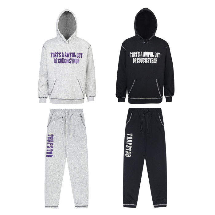 Letter Towel Embroidery Foam Print Hoodie & Pants Set 2 colors 29077530